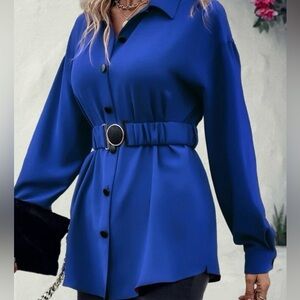 Elegant Blue Women's Top with Belt
